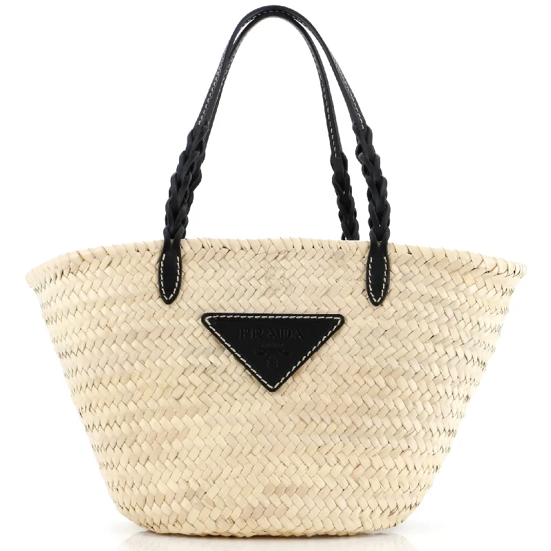 Handle bags with soft leather for luxury -Basket Tote Raffia with Leather Medium