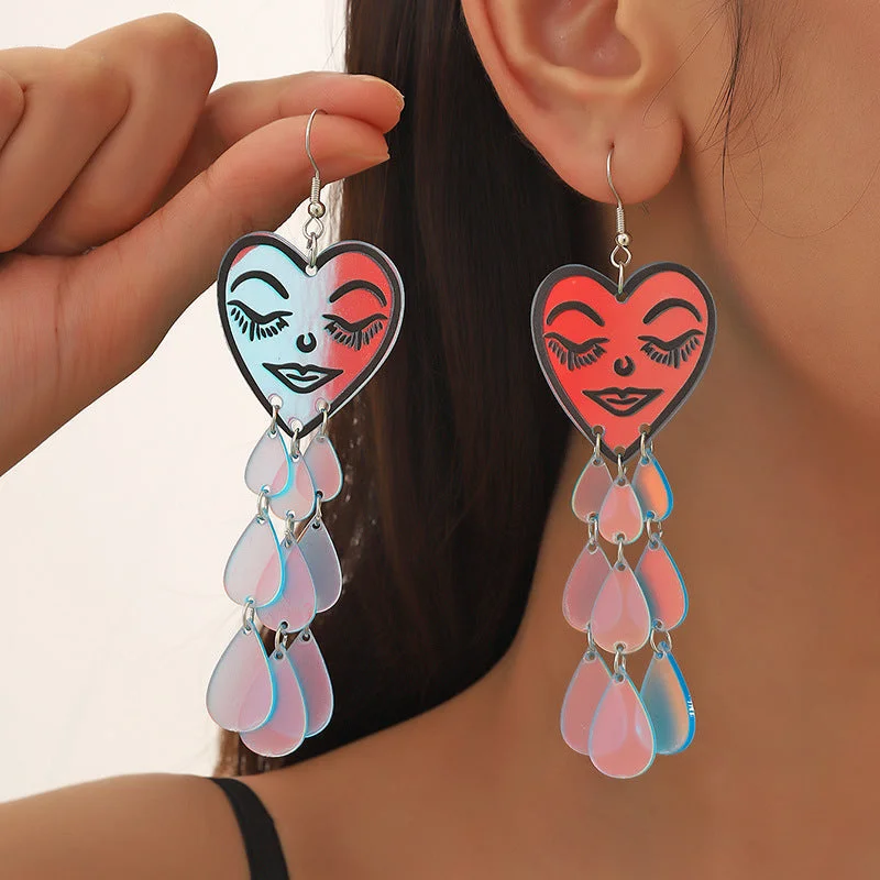 Drop Earrings for Graduation Day -Wholesale Acrylic Valentine's Day Crying Water Drop Love Earrings