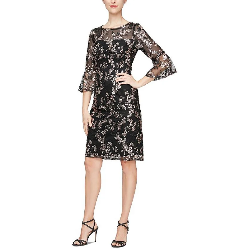 Faux Leather Dresses for Affordable -Alex Evenings Womens Petites Mesh Sequined Sheath Dress