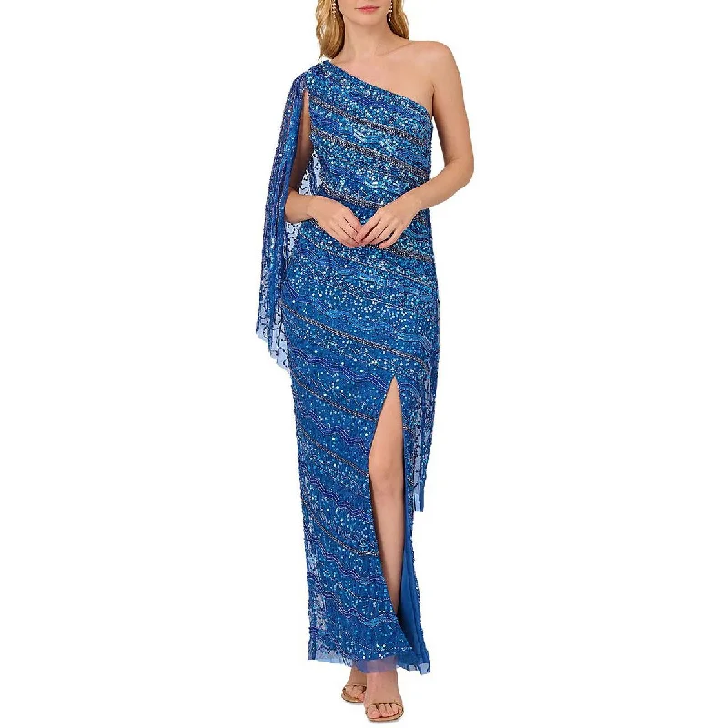 Polyester Dresses for Durable -Adrianna Papell Womens Beaded Draped Sleeve Evening Dress