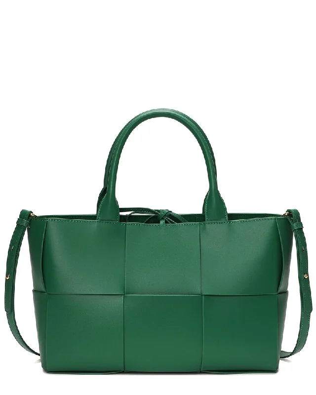 Handle bags with playful patterns for fun -Tiffany & Fred Paris Smooth Woven Leather Top Handle Tote