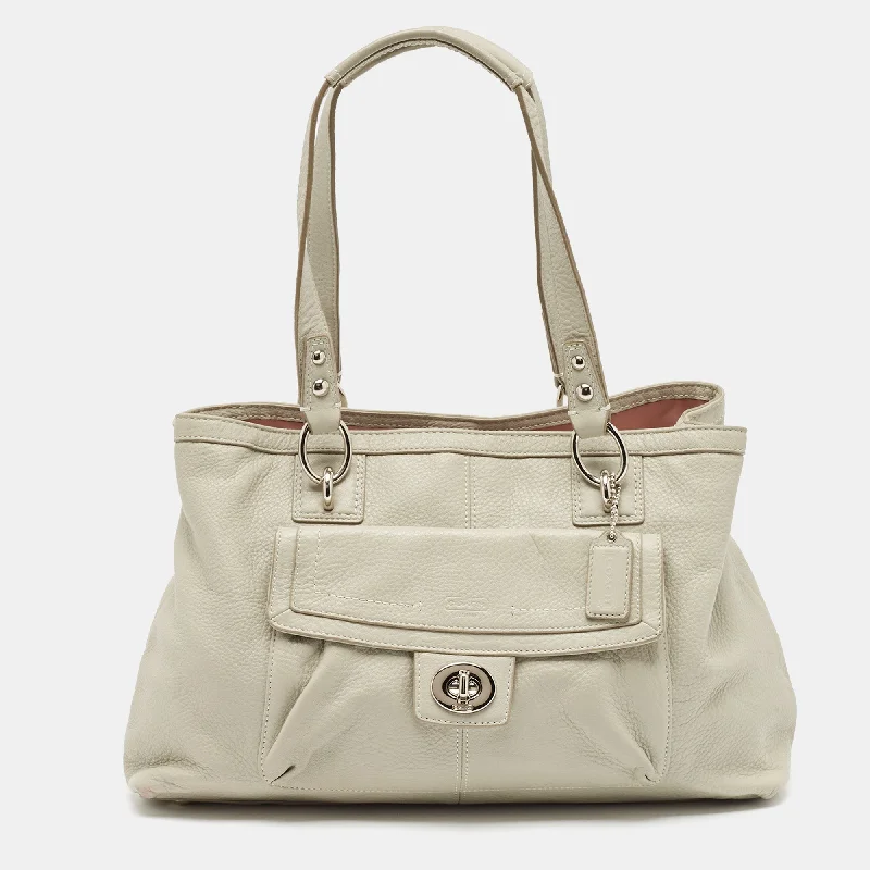 Handle bags with subtle embroidery for detail -Coach Grey Leather Front Pocket Tote