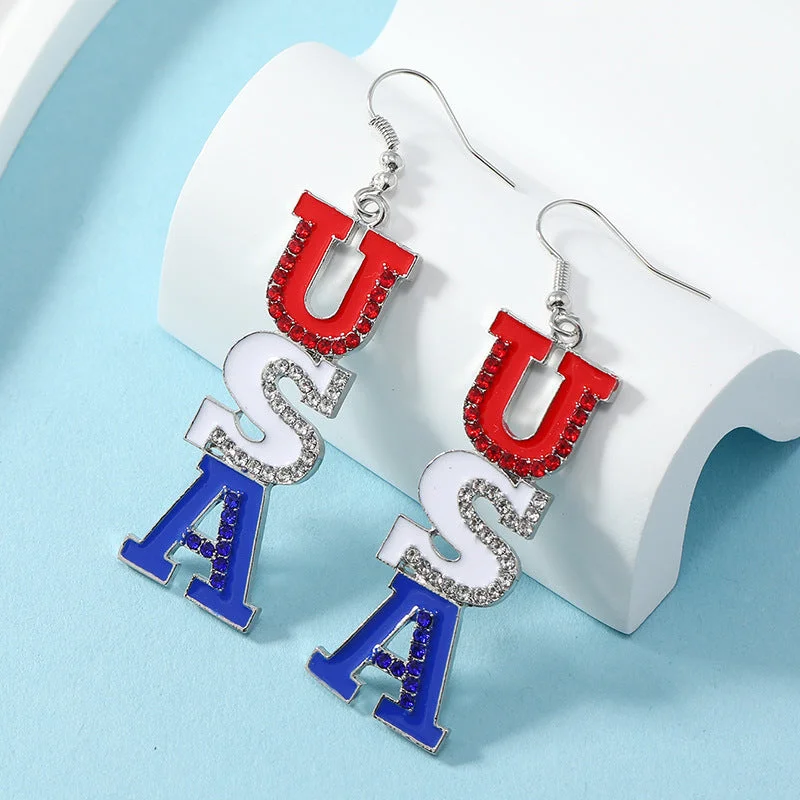 Heavy Duty Drop Earrings for Durability -Wholesale American Independence Day Flag Earrings