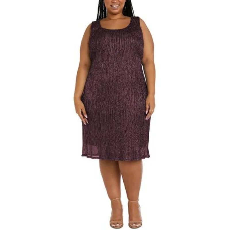 Brown Dresses for Earthy -R&M Richards Womens Plus Crinkled Metallic Cocktail Dress