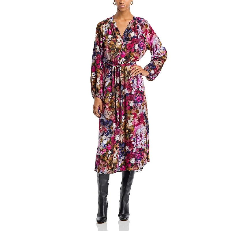 Evening Dresses for Formal Events -Bella Dahl Womens Floral Button Up Midi Dress