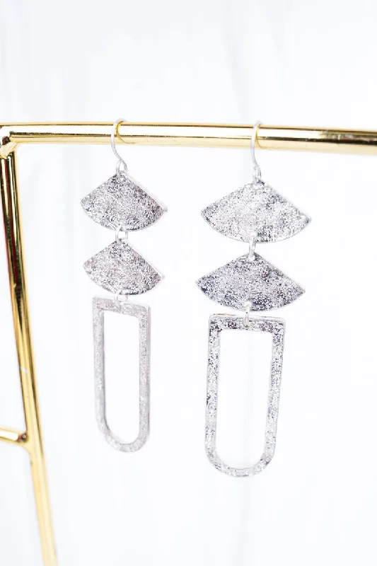 Maximalist Drop Earrings for Bling -Viola Octavia Silvertone Scratched Dangle Earrings