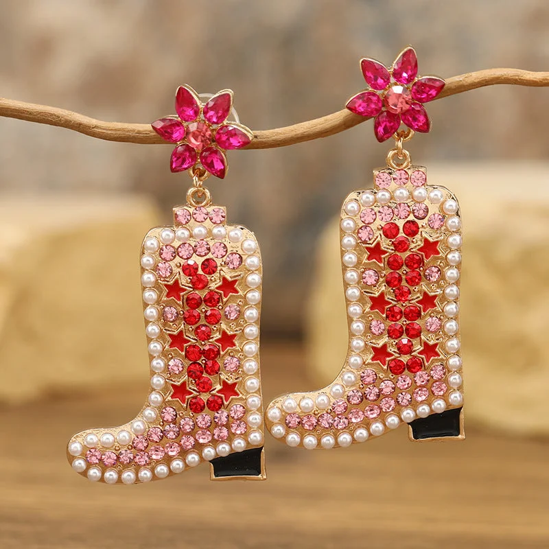 Round Drop Earrings for Classic -Wholesale Exaggerated Colored Diamond Boots, Alloy Drop Oil Inlaid Pearl Earrings