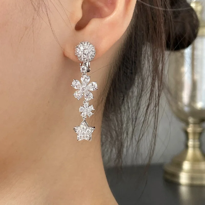 Drop Earrings for Birthday Celebration -VCA White Diamond Flower Earrings EHA244