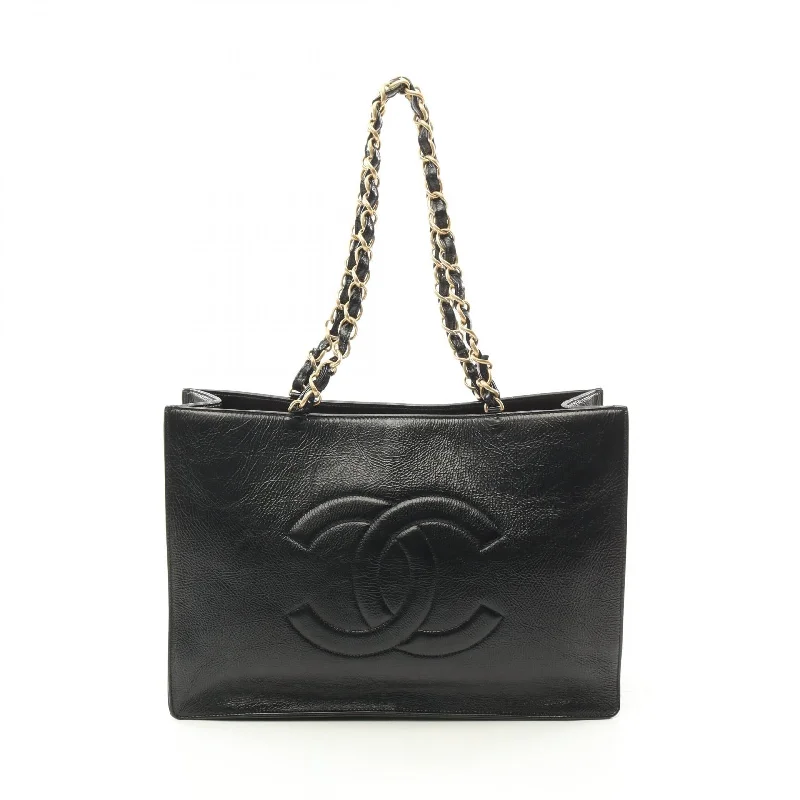 Handle bags with sleek black for elegance -Chanel Coco Mark Leather Tote Bag