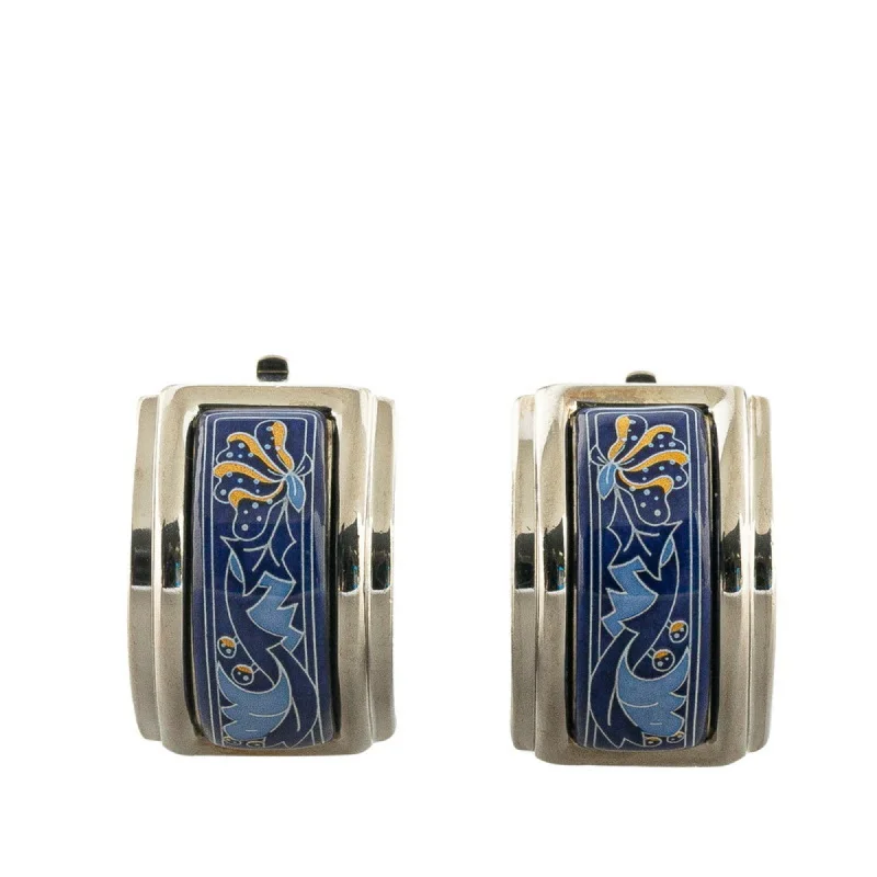 Drop Earrings with Enamel Coating -Hermes blue  Cloisonné/Enamel Metal Clip Earrings (Pre-Owned)