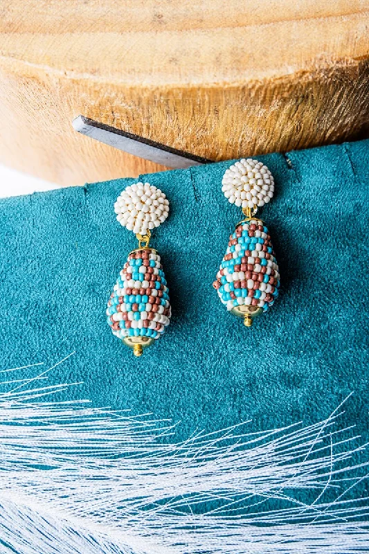 Large Drop Earrings for Statement -SALE! Turquoise Multi Seed Bead Janie Earrings