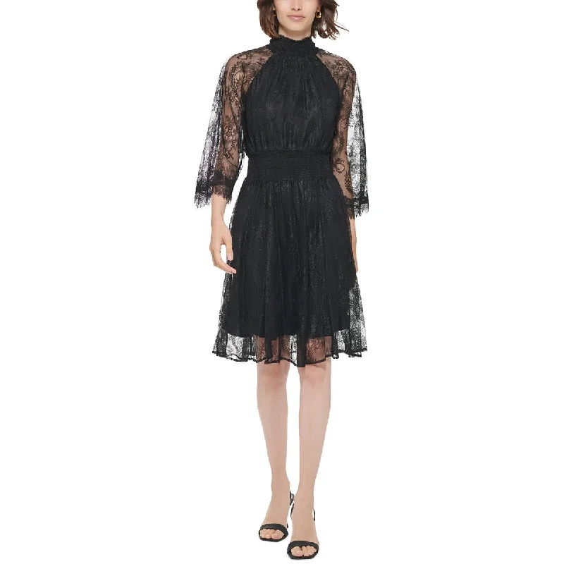 Lace Dresses for Delicate -Calvin Klein Womens Lace High Neck Midi Dress