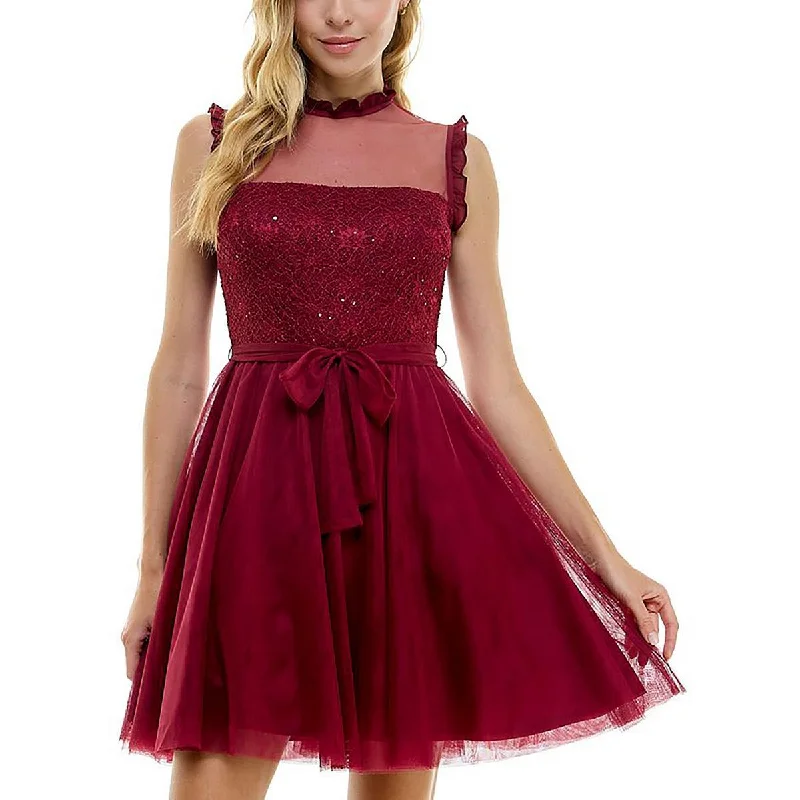 Strapless Dresses for Glamorous -City Studio Womens Juniors Ruffled Mesh Fit & Flare Dress