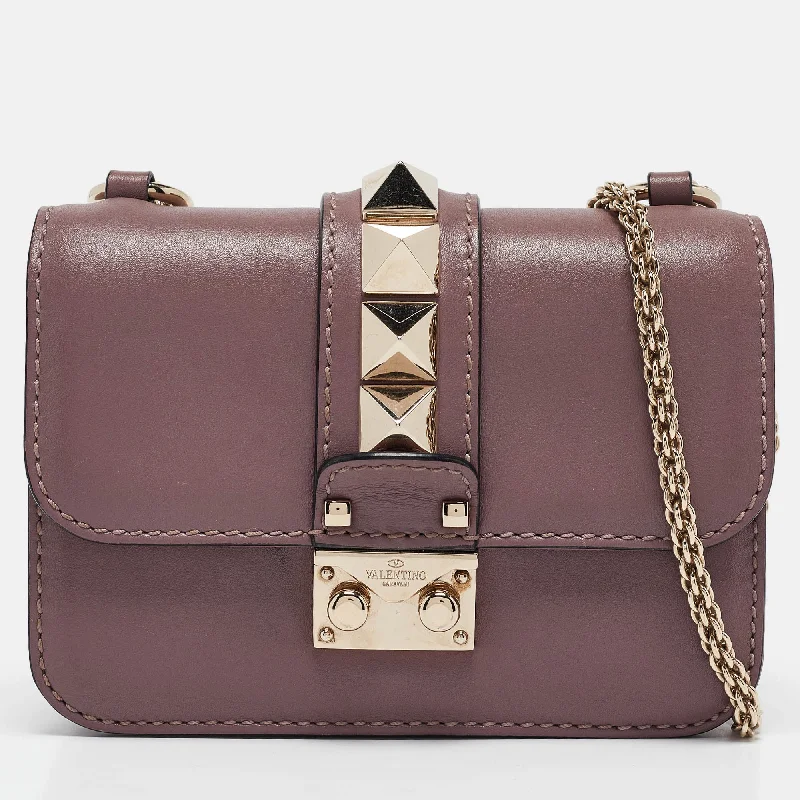 Handle bags with holiday themes for festivities -Valentino Mauve Leather Mini Glam Lock Flap Shoulder Bag