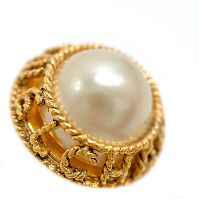 Small Drop Earrings for Delicate -Vintage Chanel Pearl Round Clip-On Earrings