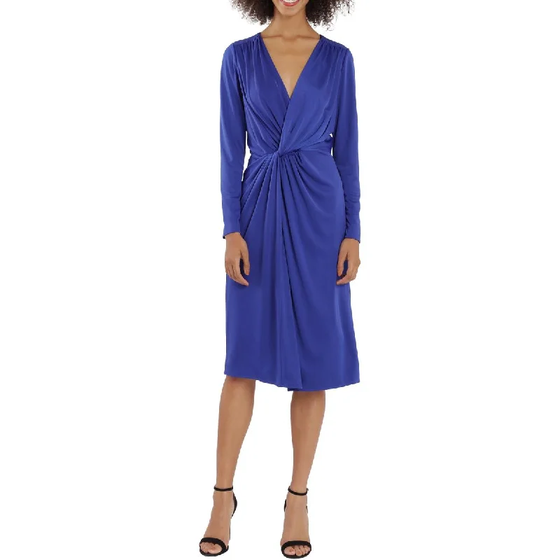 Blue Dresses for Classic -Maggy London Womens Gathered Mid Calf Wrap Dress