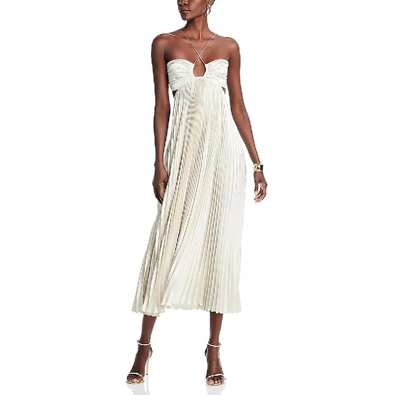 African Dresses with Culture -L'idee Womens Tea Length Pleated Halter Dress