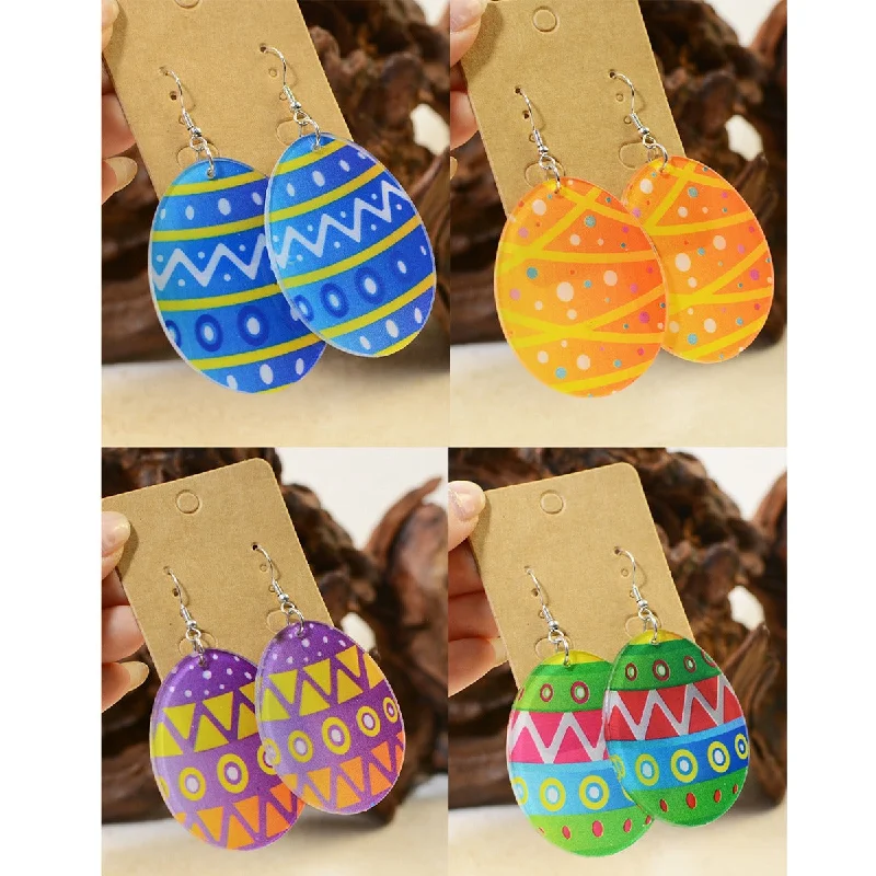 Lightweight Drop Earrings for All Day -Wholesale Easter Egg Graffiti Painted Acrylic Earrings