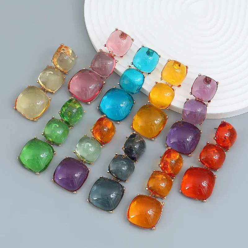 Drop Earrings for Shopping Trip -Wholesale Geometric Multi-layered Square Alloy Resin Earrings