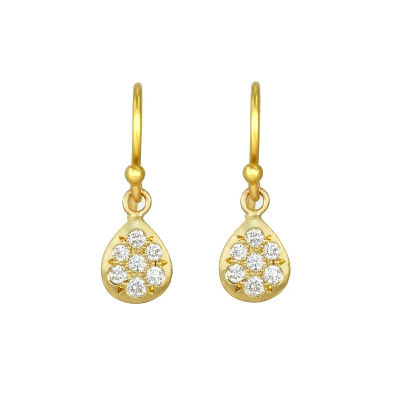 Drop Earrings with Polished Shine -20K Gold and Pave Diamond "Point Up" Teardrop Earrings