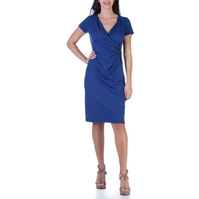 Office Dresses for Business -24seven Comfort Apparel Womens Faux Wrap Top Cap Sleeves Midi Dress