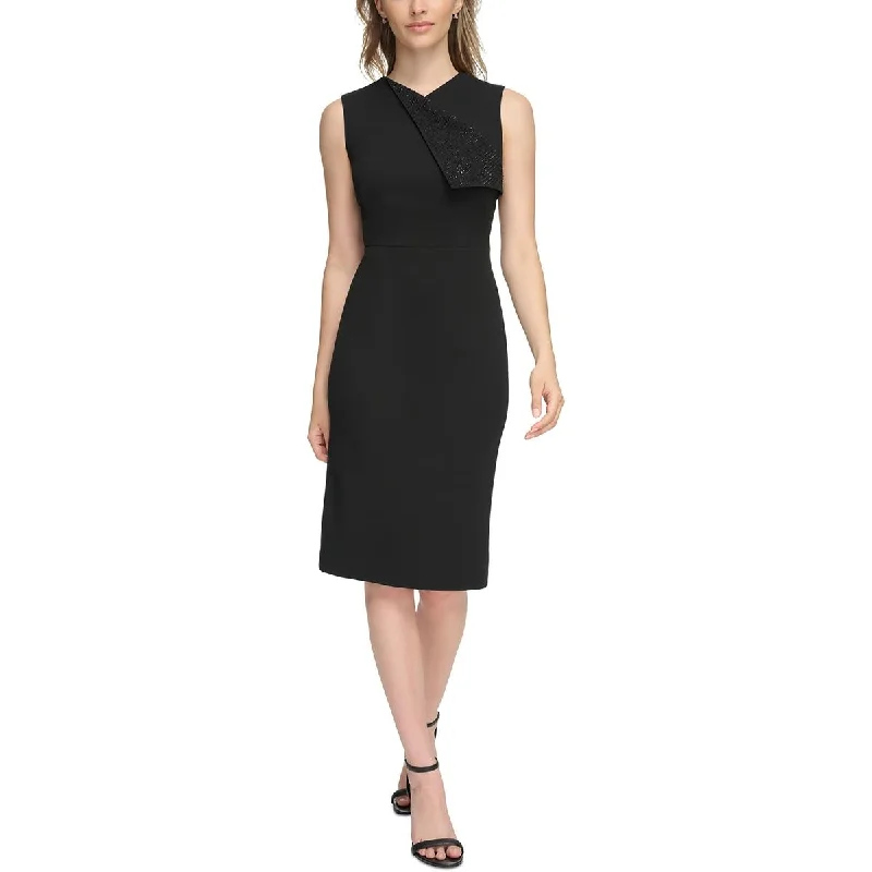 Capri Dresses for Playful -Calvin Klein Womens Embellished Knee-Length Sheath Dress