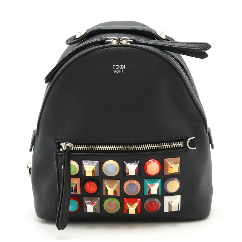 Handle bags with detachable pouches for versatility -Fendi Leather Studs Backpack Black Multicolor