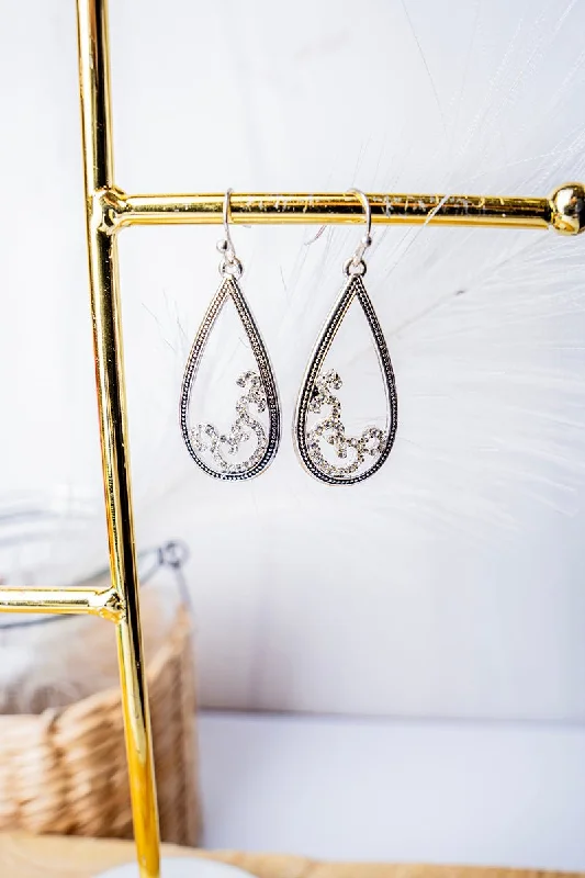 Drop Earrings for Everyday Glamour -SALE! Siena Crystal Scroll Teardrop Earrings