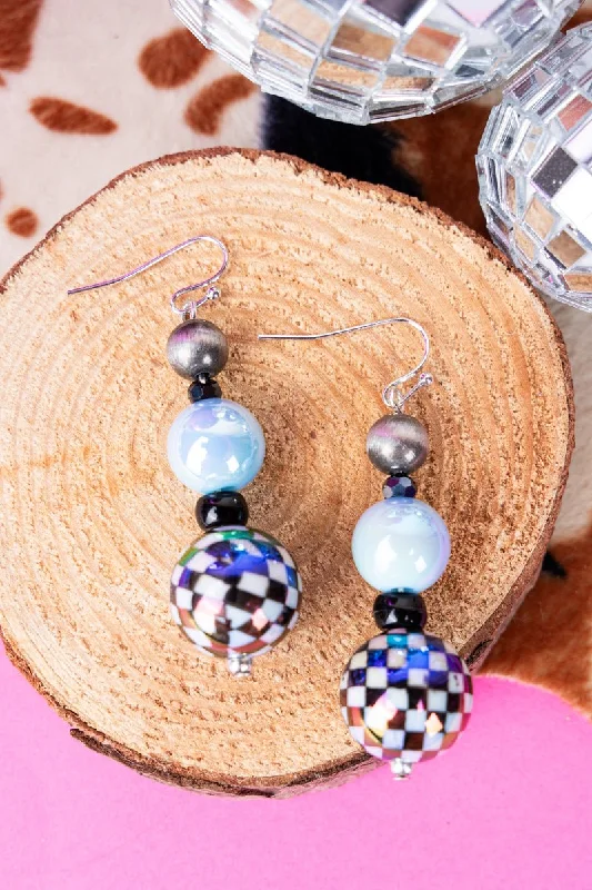 Square Drop Earrings for Modern -Checkered Ball Beaded Earrings