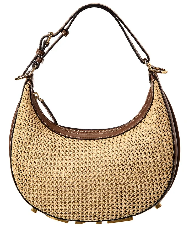 Handle bags with rugged canvas for outdoors -FENDI Fendigraphy Small Macramé & Leather Hobo Bag