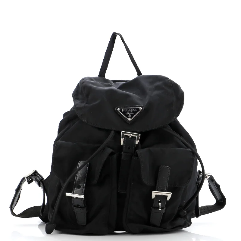 Handle bags with sleek hardware for sophistication -Vela Double Front Pocket Backpack Tessuto with Saffiano Leather Small