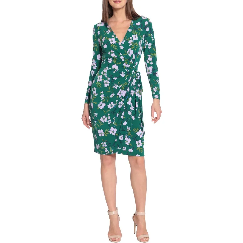 A-line Dresses for Flattering -Maggy London Womens Floral Print Knee Length Wrap Dress