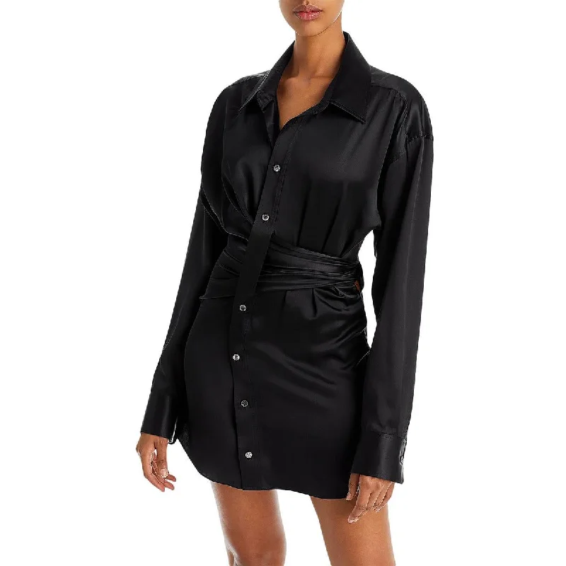 Purple Dresses for Royalty -T by Alexander Wang Womens Silk Draped Shirtdress