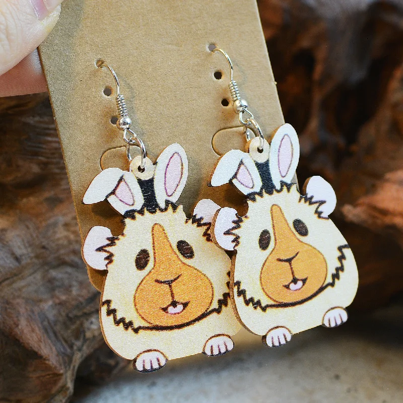 Geometric Drop Earrings for Trend -Wholesale Easter Cute Pig Rabbit Angora Rabbit Double-sided Wooden Earrings