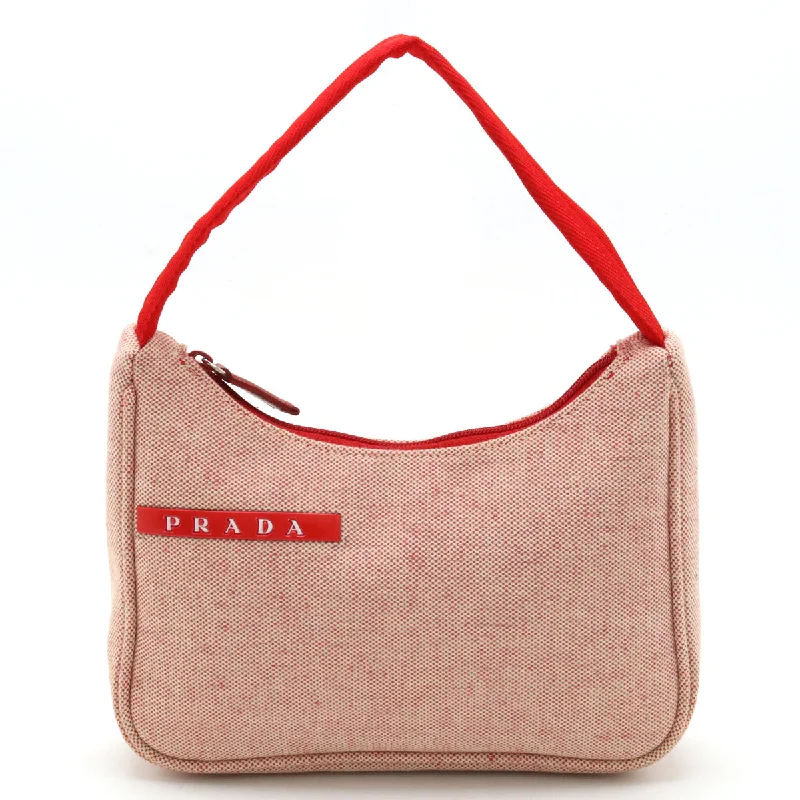 Cotton handle bags for lightweight casual wear -Prada Canvas Nylon Accessory Pouch Handbag Red Beige