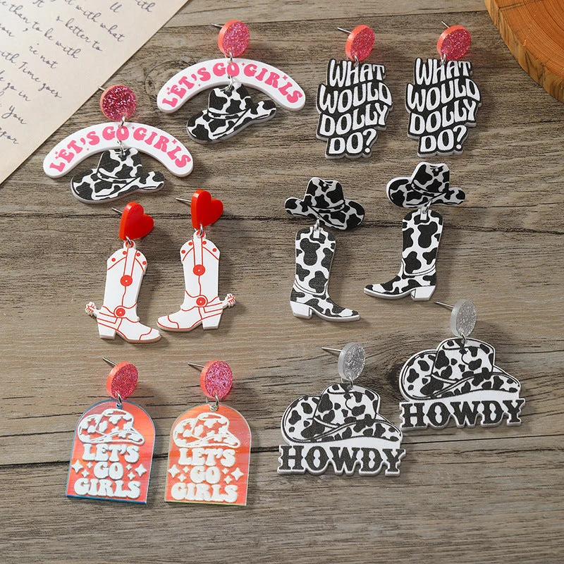 Drop Earrings for Wedding Ceremony -Wholesale Acrylic Cow Boots Western Cowboy Hat Earrings