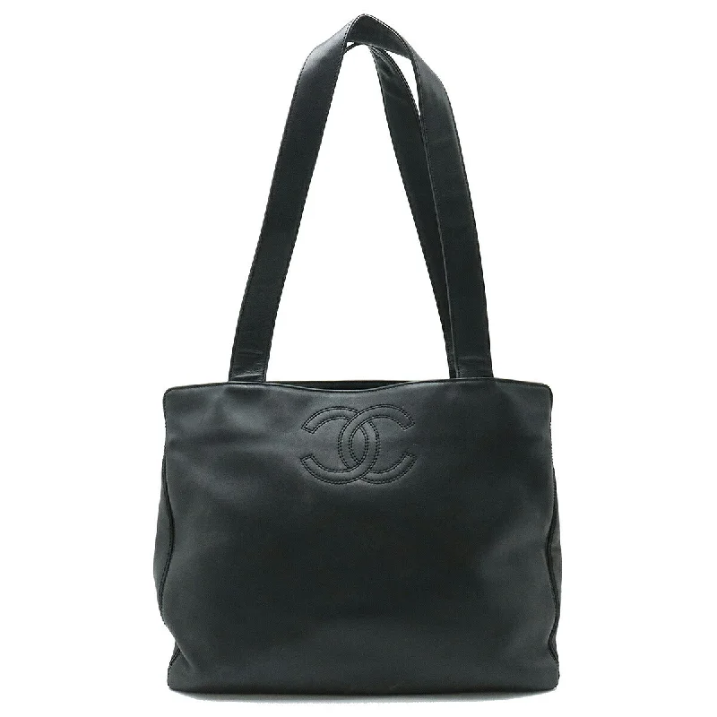 Handle bags with modern logos for branding -Chanel Leather Coco Mark Tote Bag