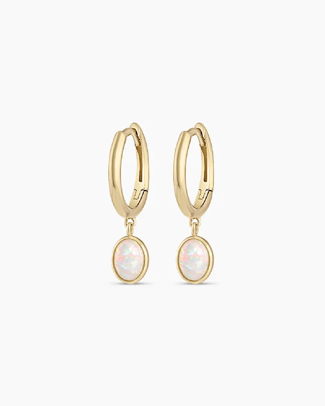 Drop Earrings with Enamel Coating -Opal Oval Huggies