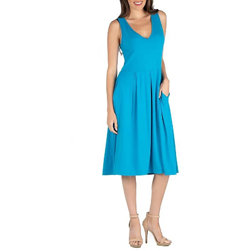 Pink Dresses for Feminine -24seven Comfort Apparel Womens V-Neck Side Pockets Fit & Flare Dress