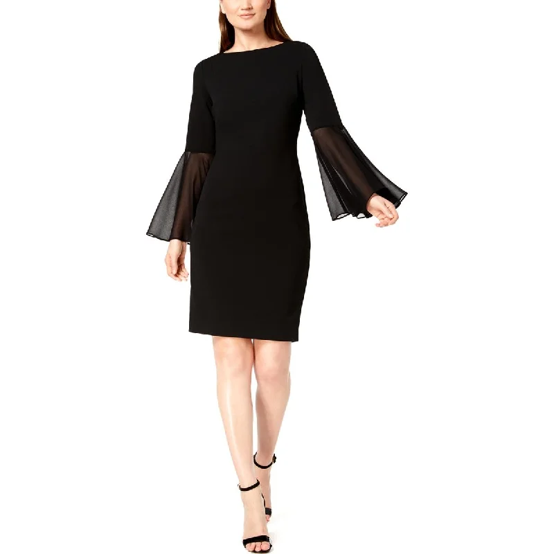 Silk Dresses for Luxurious -Calvin Klein Womens Sheer Bell Sleeve Sheath Dress