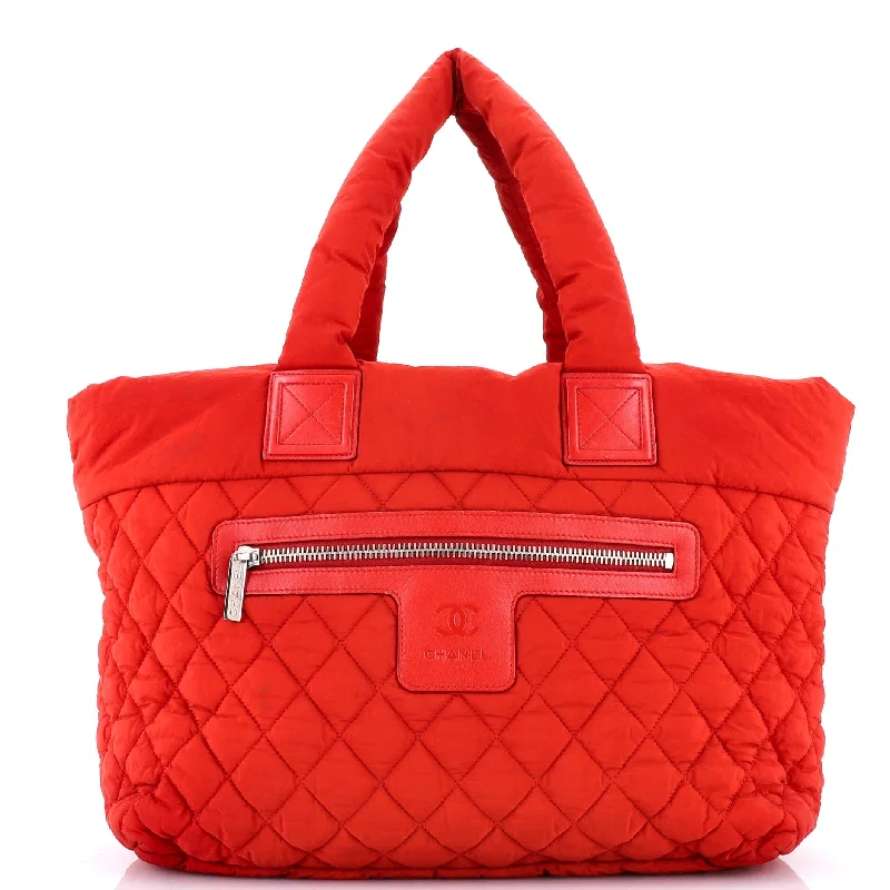 Handle bags with neutral tones for versatility -Coco Cocoon Zipped Tote Quilted Nylon Large