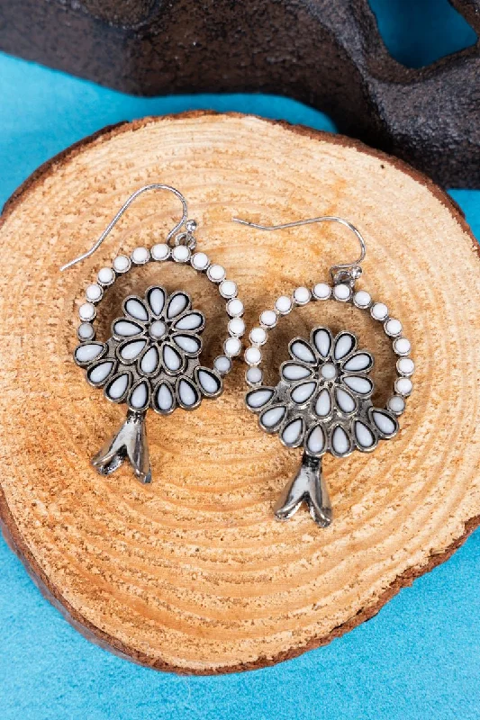 Magnetic Closure Drop Earrings for Easy -SALE! Howlite Canyon Crest Silvertone Squash Blossom Earrings