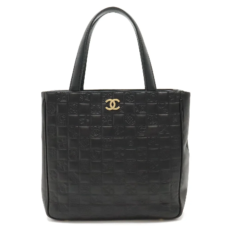 Handle bags with chevron designs for trend -Chanel Leather Icon Coco Mark Tote Bag