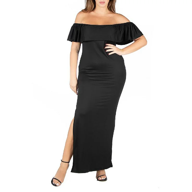 Christmas Dresses for Holiday -24seven Comfort Apparel Womens Plus Ruffled Comfy Midi Dress