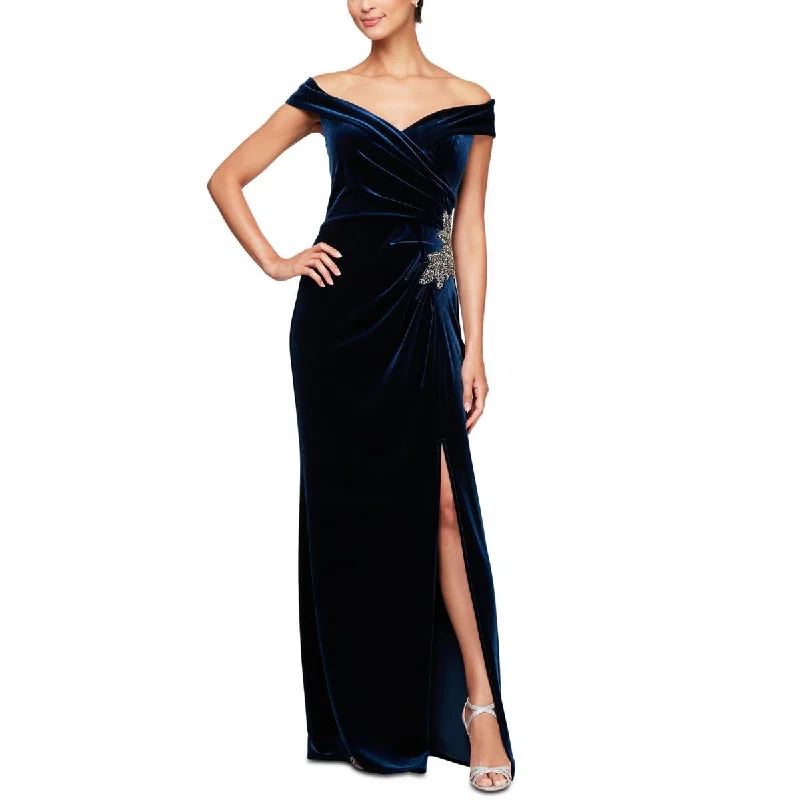 Sleeveless Dresses for Coolness -Alex Evenings Womens Petites Velvet Embroidered Evening Dress