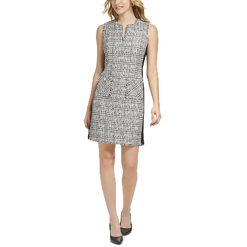 Vintage Dresses for Nostalgia -Karl Lagerfeld Paris Womens Tweed Sleeveless Sheath Dress