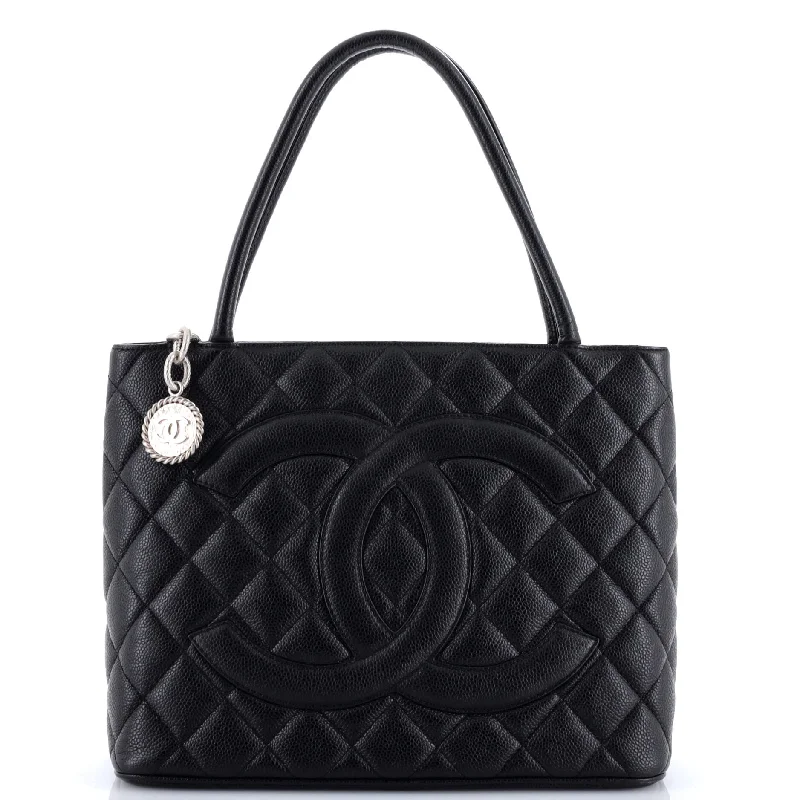 Handle bags with sleek leather for work -Medallion Tote Quilted Caviar