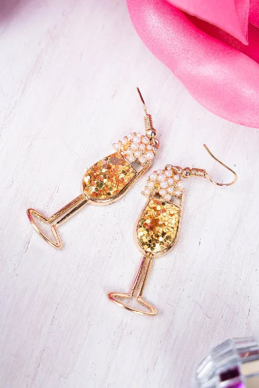 Drop Earrings for Casual Outfit -Crystal Avenue Champagne Wishes Goldtone Earrings