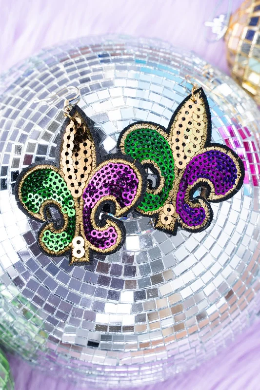 Drop Earrings for Office Wear -Mardi Gras Magic Fleur de Lis Earrings