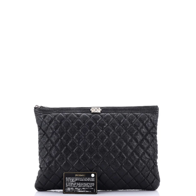 Foldable handle bags for easy storage convenience -Boy O Case Clutch Quilted Caviar Large